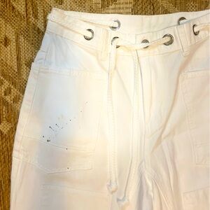 NWOT Cotton High Rise Belted Barrel Painters Jeans | Belted | 28 x 27 | Cream